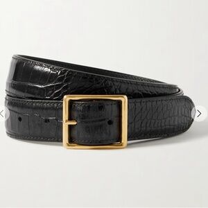 NWT Nili Lotan Leather Croc-Effect Belt with Gold Buckle